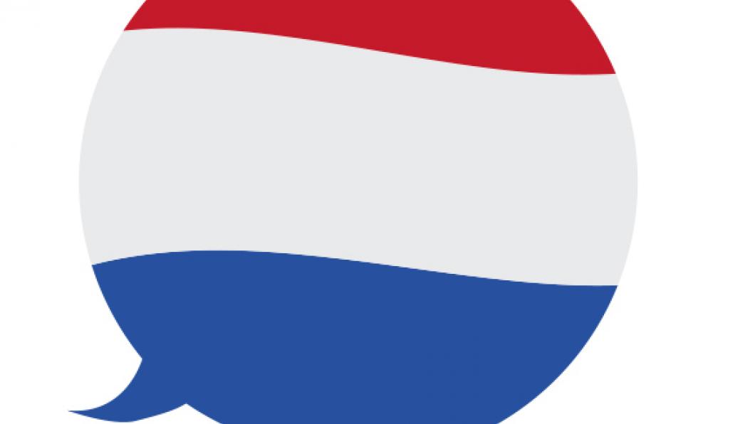 Tekstballon in de kleuren van de Nederlandse vlag.