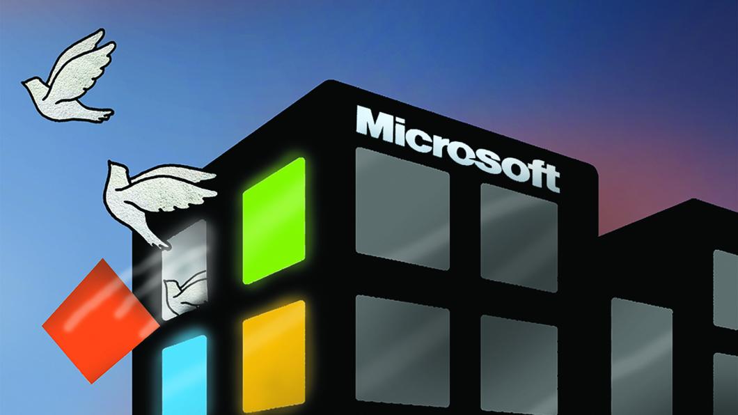 Gebouw-Microsoft-met-twee-duiven