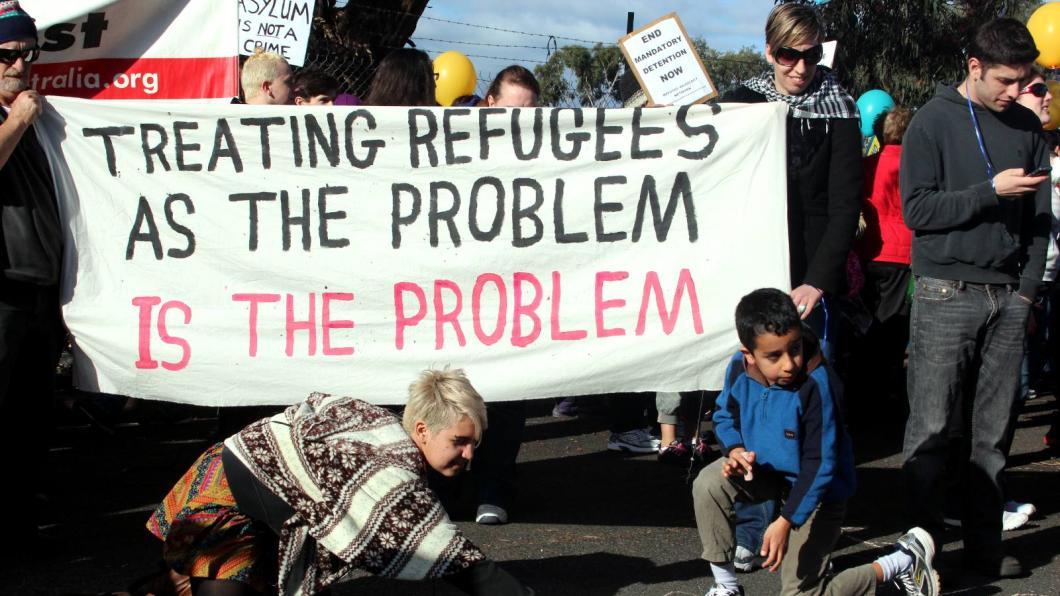 Demonstratie voor vluchtelingen