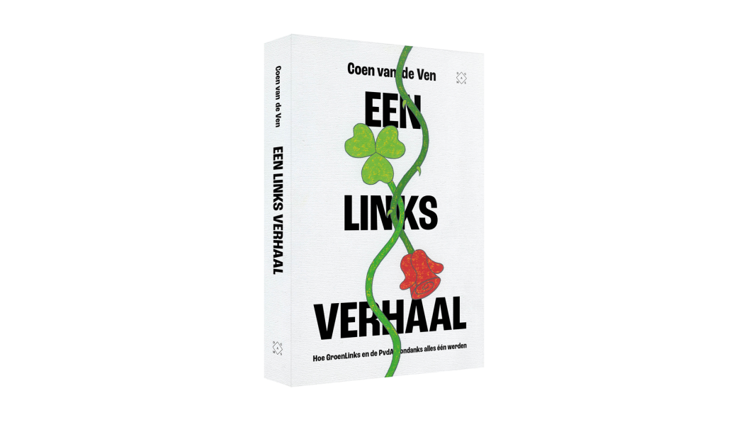 Cover van het boek Een links verhaal door Coen van de Ven. De ondertitel is Hoe GroenLinks en PvdA ondanks alles één werden.