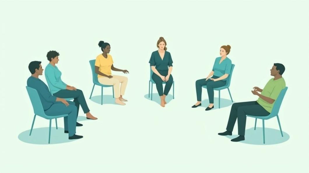 Foto van een steungroep zorg die met elkaar in gesprek zijn.