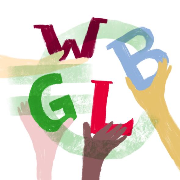 Handen die de letters WBGL in de lucht houden. 