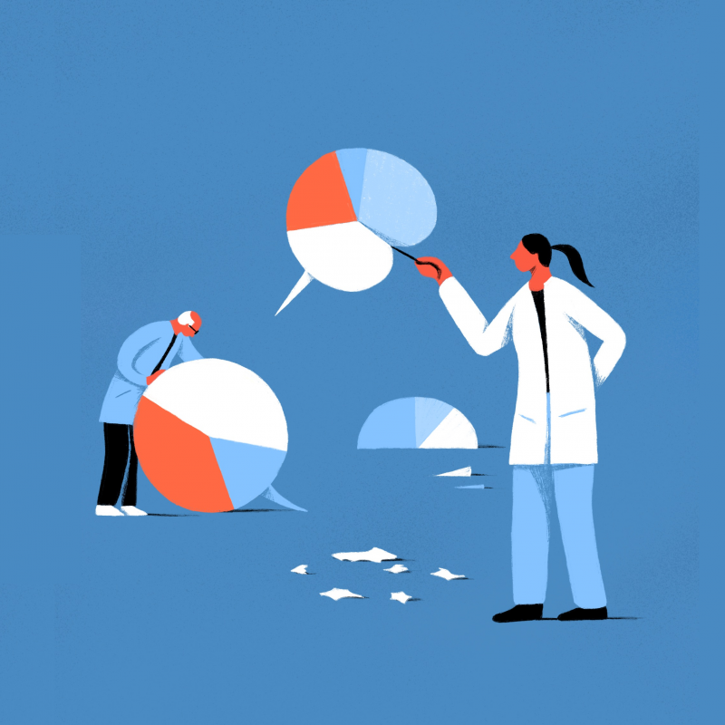 Illustratie van mensfiguren die grafieken vasthouden