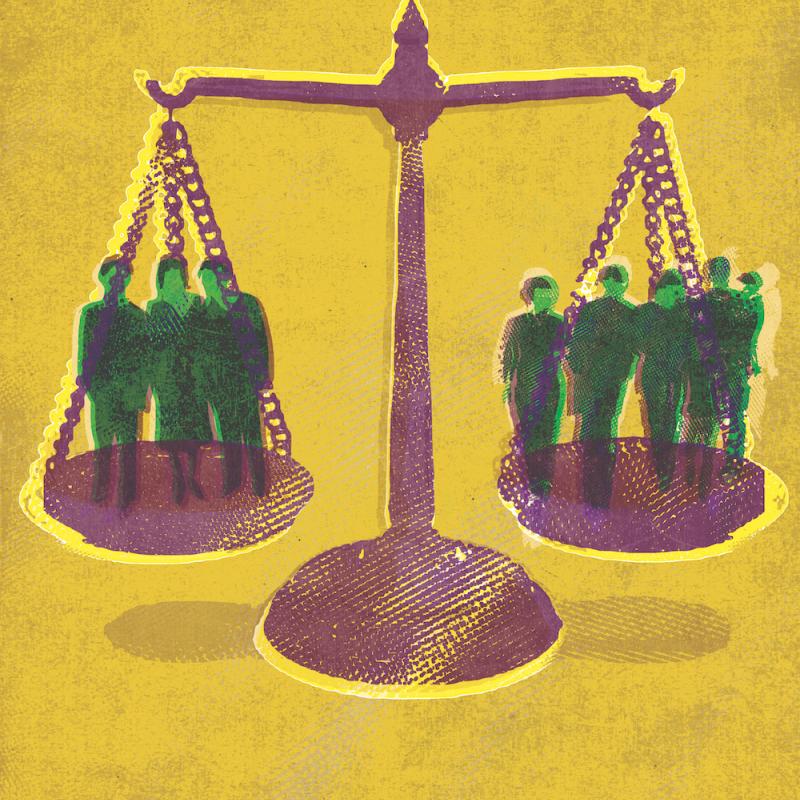 Illustratie van figuren op een balans