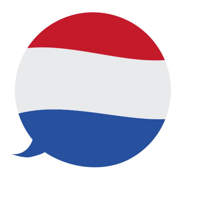 Tekstballon in de kleuren van de Nederlandse vlag.