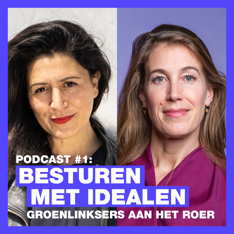 Coverbeeld podcast Besturen met Idealen met Corinne Ellemeet en Touria Meliani