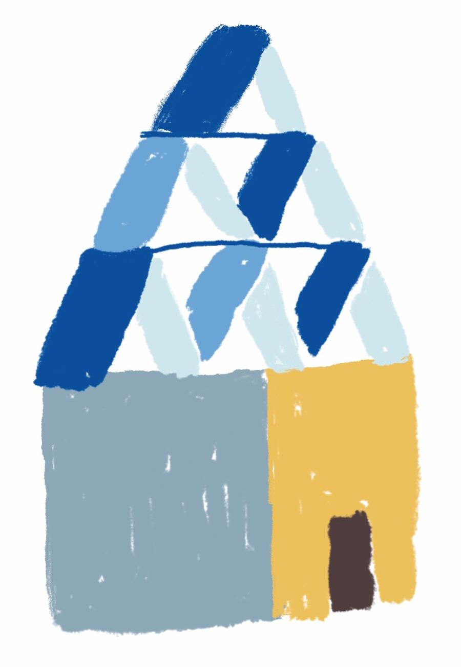Illustratie van huis met kaartenhuis als dak