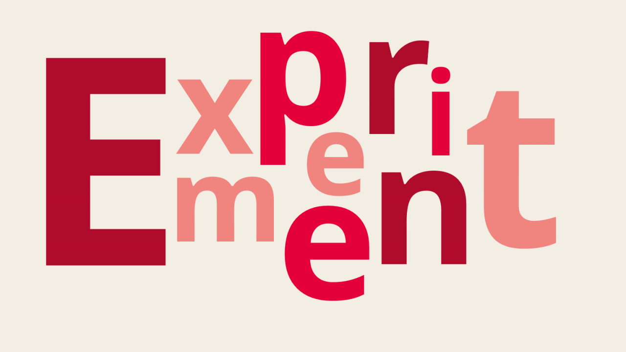 Letters die het woord 'experiment' vormen