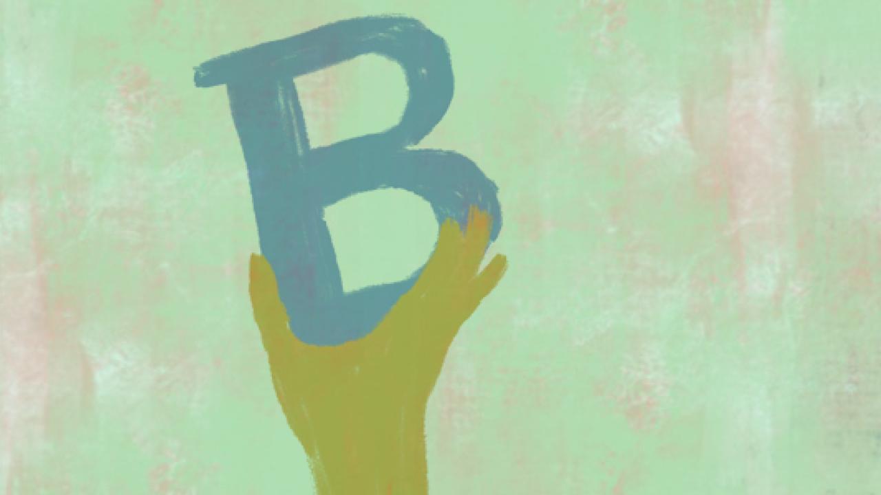 Illustratie van een hand die de B van WBGL ondersteunt. 